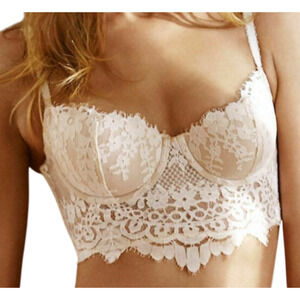 Victoria's Secret Ivory Dream Angels Floral Long Line Demi UW Bra 32DDD
